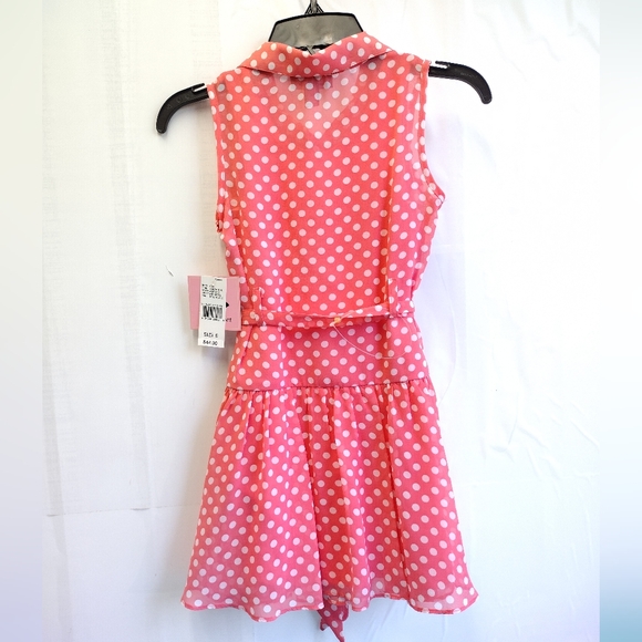 NWT Amy's Closet Girls Polka Dot A-Line Chiffon Belted Dress Lined Size 6 - Picture 2 of 8